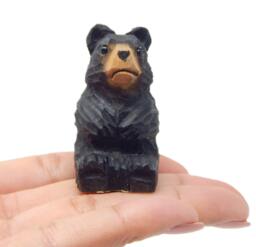 Black Bear Wooden Figurine - Hand-Carved Mini Wildlife Sculpture Decor - thumbnail 1