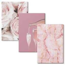 Canvas Set Of 3 - Champagne Roses & A Pastel Marble Background, Pink Wall Art Print, Plants Flowers Decor - thumbnail 2