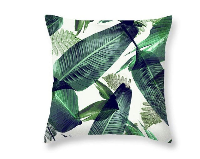 Palm Leaf Pillow, Swaying Palm Tropical Cushion, Beach Decor, Greens, Tropical, Bahama, Hawaii, Cotton, 16x16, 18x18, 20x20Inches