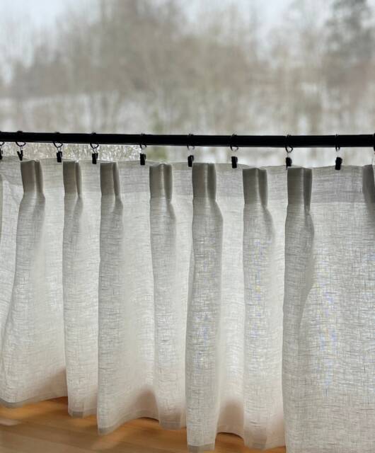 Pleated Curtain Cafe Style, White Linen Curtains, Twin Pleat French Style Curtain, Hook Curtains - image 1
