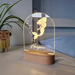 Mermaid Kids Personalised Night Light, Newborn Baby Ocean Nursery Led Light Sign, Childrens Under The Sea Bedroom Gift, Toddler Name Lamp - thumbnail 4