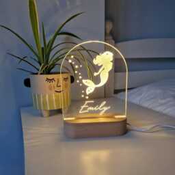 Mermaid Kids Personalised Night Light, Newborn Baby Ocean Nursery Led Light Sign, Childrens Under The Sea Bedroom Gift, Toddler Name Lamp - thumbnail 2