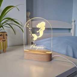 Mermaid Kids Personalised Night Light, Newborn Baby Ocean Nursery Led Light Sign, Childrens Under The Sea Bedroom Gift, Toddler Name Lamp