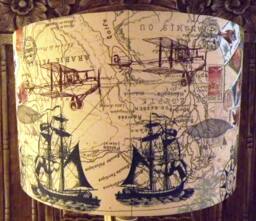 Vintage Travel Map Decoupage Lampshade Ships Planes Postmarks & Stamps Fatta Da Mamma - thumbnail 1
