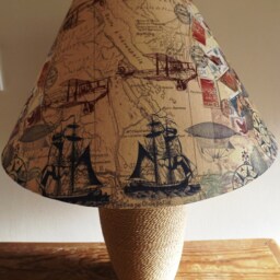 Vintage Travel Map Decoupage Lampshade Ships Planes Postmarks & Stamps Fatta Da Mamma - thumbnail 3