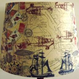 Vintage Travel Map Decoupage Lampshade Ships Planes Postmarks & Stamps Fatta Da Mamma - thumbnail 2