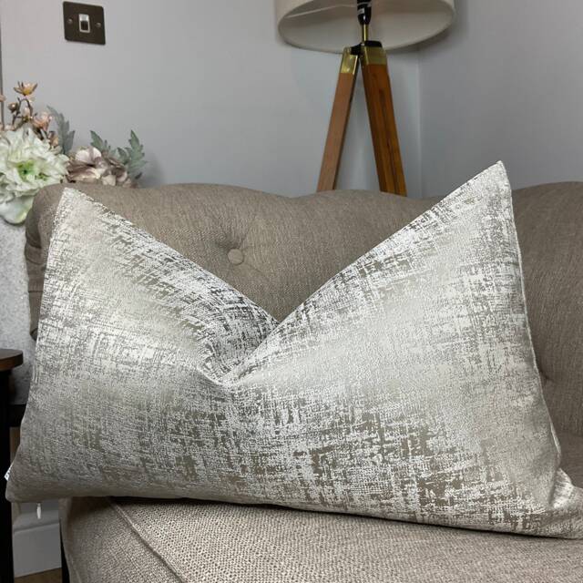 "Taupe Luxury Cushion Cover, Natural/Silver Shimmer Pillow Cover For Sofa - Bed Designer Fabric High Quality, Double Sided 12"" X 20" - image 1