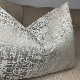 "Taupe Luxury Cushion Cover, Natural/Silver Shimmer Pillow Cover For Sofa - Bed Designer Fabric High Quality, Double Sided 12"" X 20" - thumbnail 2