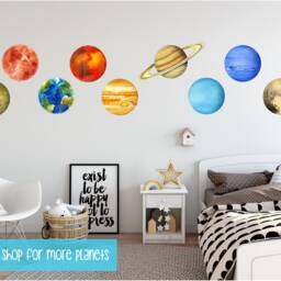 Planet Jupiter Watercolor Wall Decal Sticker Solar System Mural Outer Space Art Removable Peel & Stick Fabric - thumbnail 4