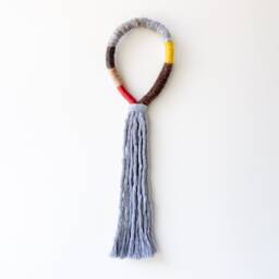 Macrame Rope Tassel Wall Decor, Wrapped Macrame Loop Hanging, Fringed Mural Art, Grey Knotted Fiber Art - thumbnail 4