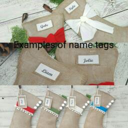 Set Of 3 Christmas Burlap Stockings, Natural Jute-Personalized Names Dog, Hygge Tie Stocking, Handmade in Washington State, Puppy Stocking - thumbnail 3