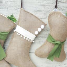 Set Of 3 Christmas Burlap Stockings, Natural Jute-Personalized Names Dog, Hygge Tie Stocking, Handmade in Washington State, Puppy Stocking - thumbnail 2