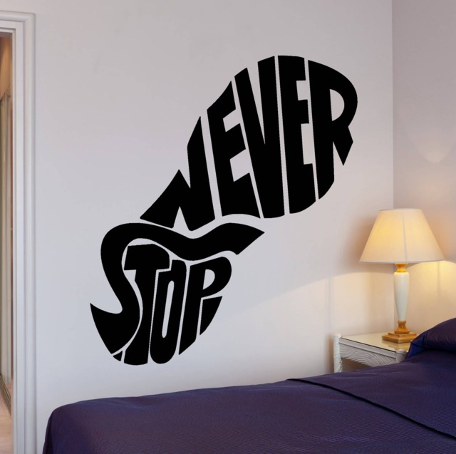 Wall Vinyl Decal Footprint Form Words Stop Never House Decor - #2504Dz - image 1