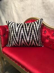 Black Chevron Motif Velvet Ikat Pillow Cover Handwoven Silk Accent Cushion - thumbnail 1
