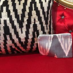 Black Chevron Motif Velvet Ikat Pillow Cover Handwoven Silk Accent Cushion - thumbnail 2