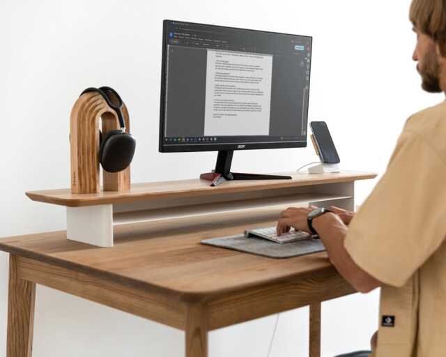 Wooden Desk Shelf Monitor Stand With Storage Solid Wood Riser - image 1