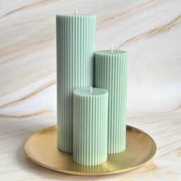Black Cherry Scented Tall Ribbed Candles - Handmade Table Decor - thumbnail 4