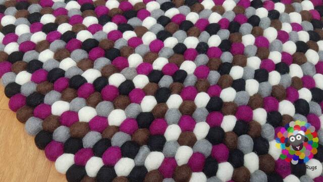 Purple Felt Ball Rug Handmade Wool Nursery Carpet - image 1