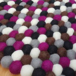 Purple Felt Ball Rug Handmade Wool Nursery Carpet - thumbnail 2