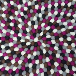Purple Felt Ball Rug Handmade Wool Nursery Carpet - thumbnail 4