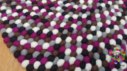 Purple Felt Ball Rug Handmade Wool Nursery Carpet - thumbnail 1