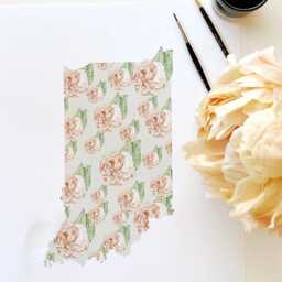 Indiana State Flower Map Watercolor Peony - Art Print Wall Graduation Wedding Anniversary Realtor Moving Gift Midwest Indianapolis - thumbnail 2