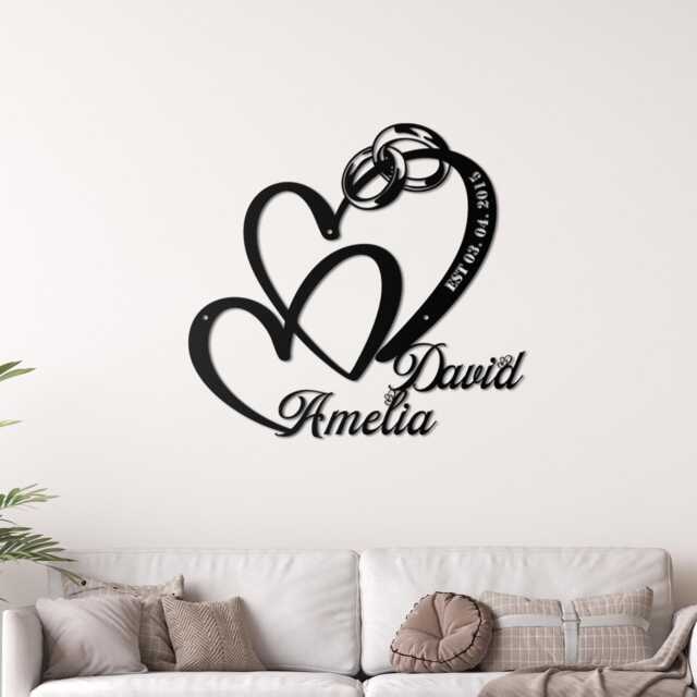 Custom Metal Heart Wall Art, Personalized Names Date Sign, Wedding Gift For Couples - image 1