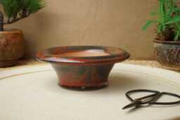 Handmade Red Grey Mame Bonsai Pot. 12M Diameter, 4cm High. G2587.1 - thumbnail 1
