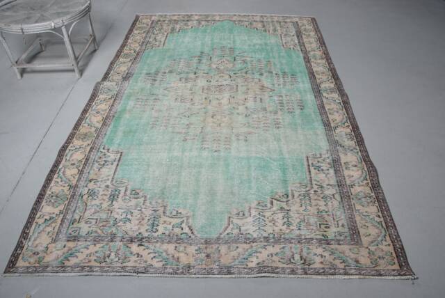 5.7x9.1 Ft Large Rug, Vintage Rugs For Bedroom, Ethnic Salon Rugs, Oushak Green Antique Turkish Handmade Living Room R - image 1