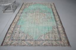 5.7x9.1 Ft Large Rug, Vintage Rugs For Bedroom, Ethnic Salon Rugs, Oushak Green Antique Turkish Handmade Living Room R - thumbnail 1