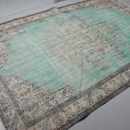 5.7x9.1 Ft Large Rug, Vintage Rugs For Bedroom, Ethnic Salon Rugs, Oushak Green Antique Turkish Handmade Living Room R - thumbnail 2