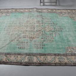 5.7x9.1 Ft Large Rug, Vintage Rugs For Bedroom, Ethnic Salon Rugs, Oushak Green Antique Turkish Handmade Living Room R - thumbnail 3