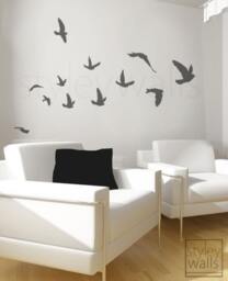 Birds Wall Decal, Flying Set Of 12 Vinyl Flock Office Home Art Decor, Room Decor Decal Stickers - thumbnail 3
