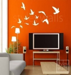 Birds Wall Decal, Flying Set Of 12 Vinyl Flock Office Home Art Decor, Room Decor Decal Stickers - thumbnail 1