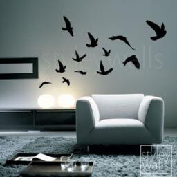 Birds Wall Decal, Flying Set Of 12 Vinyl Flock Office Home Art Decor, Room Decor Decal Stickers - thumbnail 2