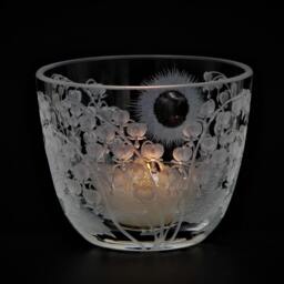 Lantern Candle Holder Bleeding Heart Sun Deep Cut Engraving Mouth Blown Hand Engraved - thumbnail 3