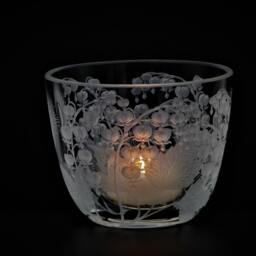 Lantern Candle Holder Bleeding Heart Sun Deep Cut Engraving Mouth Blown Hand Engraved - thumbnail 2