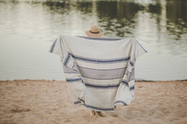 Linen Beach Towel, French Style Linen Blanket, Summer Natural Picnic Striped Blanket - image 1