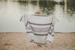 Linen Beach Towel, French Style Linen Blanket, Summer Natural Picnic Striped Blanket