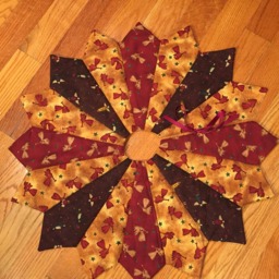 Christmas Tree Skirt, 26 in Diameter, Table Top, Mini, Angel, Small, Quilted, Vintage Fabric, Pieced, Country, Rustic, Burgundy - thumbnail 2