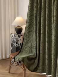 Gaye Leafy Blackout Curtain With Black Trim, 3 Colors, Thick Thermal Room Darkening Curtain, Modern Drapery For Bedroom Living Room, 1Pc