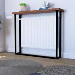 Radiator Cover Console Table With Shelf - Custom Height Narrow Hallway Modern Industrial Entryway Slim Metal & Wood - thumbnail 1