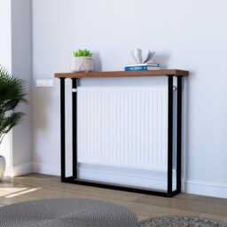 Radiator Cover Console Table With Shelf - Custom Height Narrow Hallway Modern Industrial Entryway Slim Metal & Wood - thumbnail 2