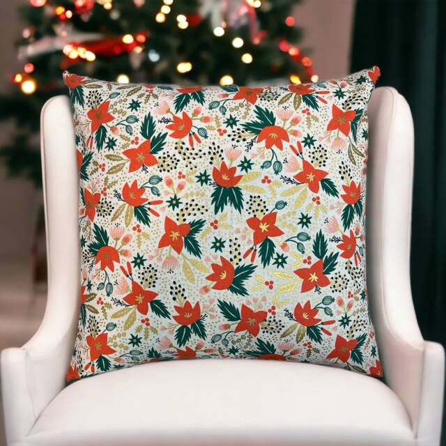 Rifle Paper Co Holiday Classics Poinsettias in Cream Canvas Fabric Pillow Cover - image 1