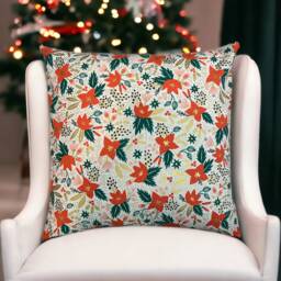 Rifle Paper Co Holiday Classics Poinsettias in Cream Canvas Fabric Pillow Cover - thumbnail 1