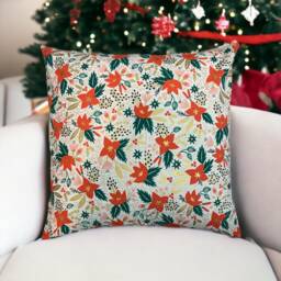 Rifle Paper Co Holiday Classics Poinsettias in Cream Canvas Fabric Pillow Cover - thumbnail 2