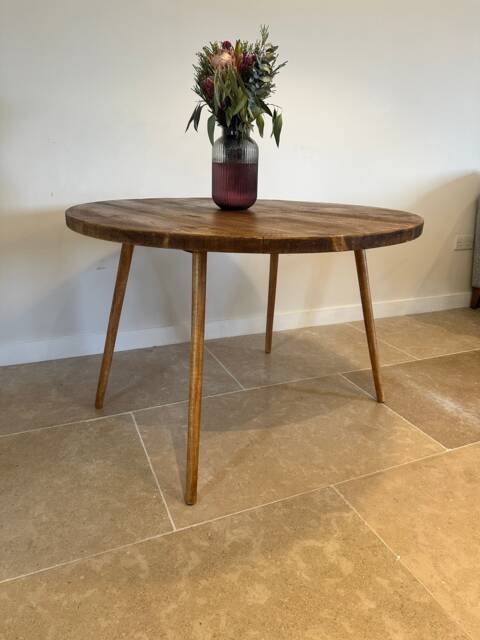 Foret Round Rustic Circle Solid Wood Chunky Scaffold Angled Leg Dining Side Desk Table Handcrafted With - image 1