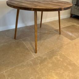 Foret Round Rustic Circle Solid Wood Chunky Scaffold Angled Leg Dining Side Desk Table Handcrafted With - thumbnail 4