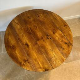 Foret Round Rustic Circle Solid Wood Chunky Scaffold Angled Leg Dining Side Desk Table Handcrafted With - thumbnail 2