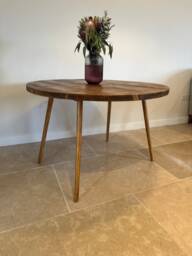 Foret Round Rustic Circle Solid Wood Chunky Scaffold Angled Leg Dining Side Desk Table Handcrafted With
